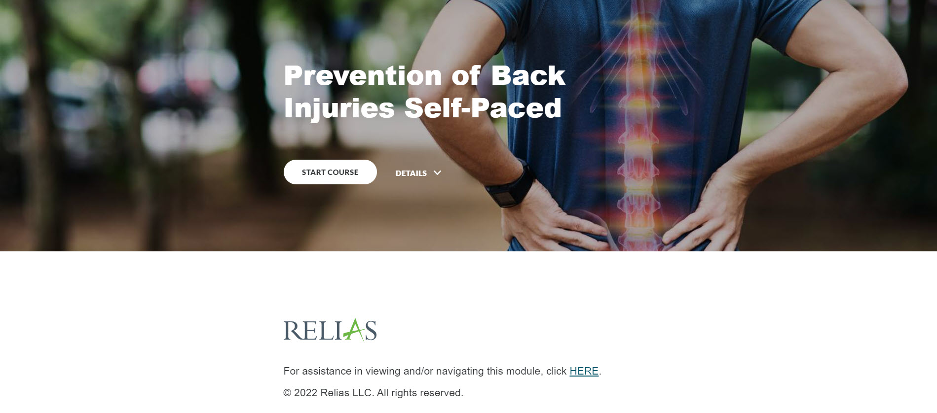 Prevention of Back Injuries Self-Paced | Relias Academy
